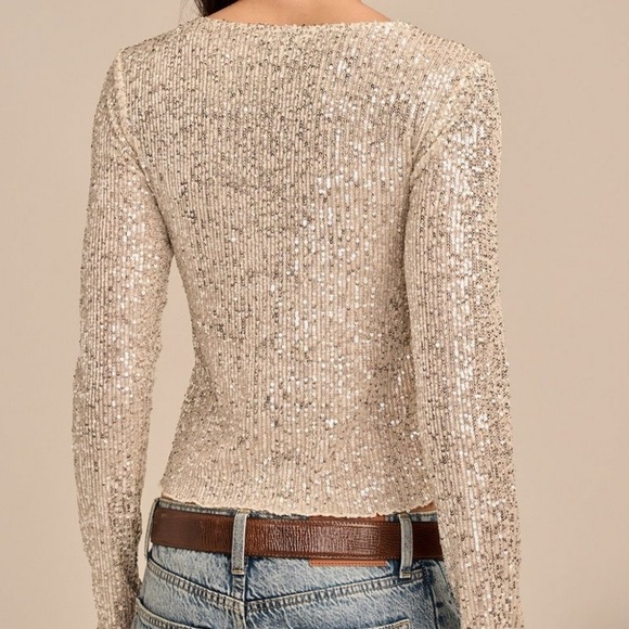 NWT LUCKY BRAND Sequin Long Sleeve Layering Top - Picture 4 of 10